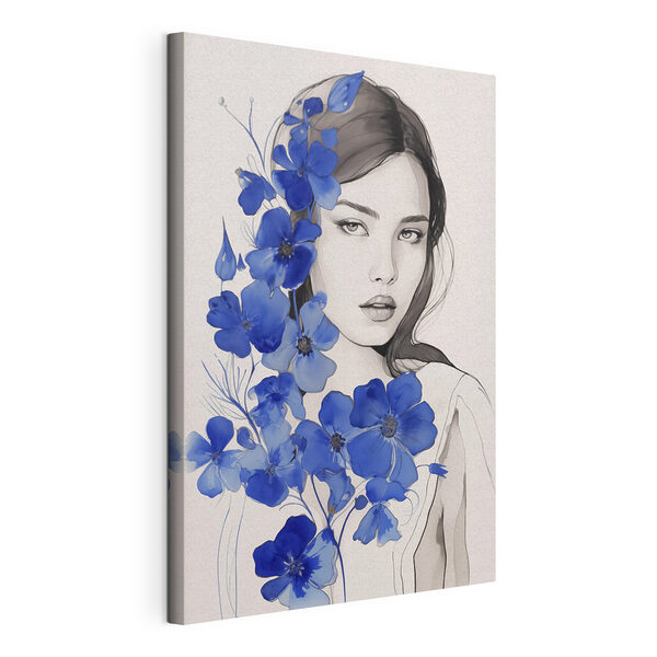 Cuadros Mujer con flores azules