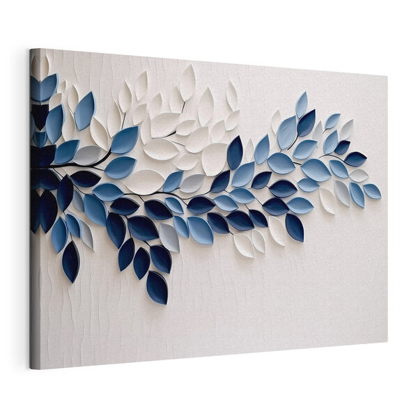 Cuadros Arte con hojas azules y blancas