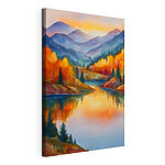 Cuadros Pintura en acuarela de un lago rodeado de árboles
