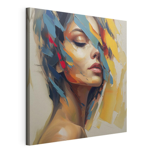 Cuadros Cuadro de una mujer con pintura de colores en la cara