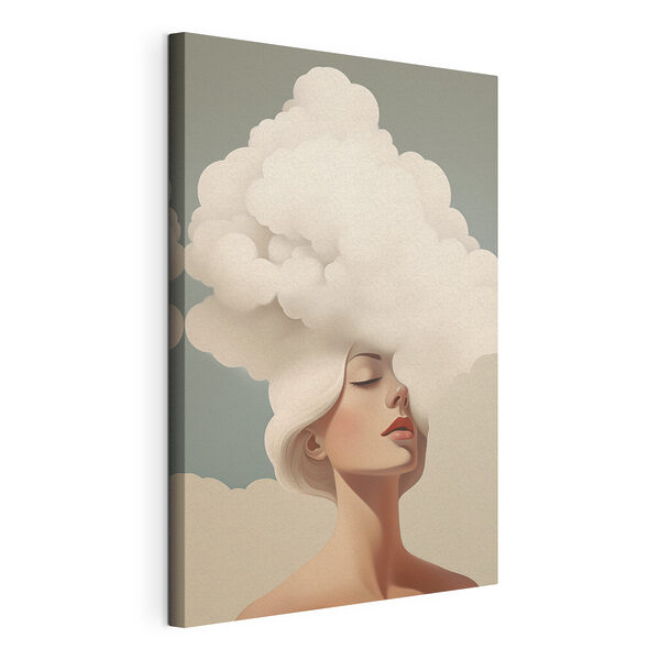 Cuadros Mujer con el pelo blanco y nubes entre el pelo