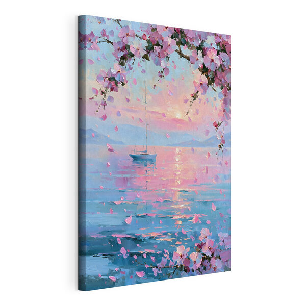 Cuadro de un velero en unas aguas tranquilas con flores rosas Cuadros Cuadro de un velero en unas aguas tranquilas con flores rosas