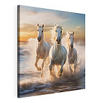 Cuadros Grupo de caballos blancos corriendo por la playa