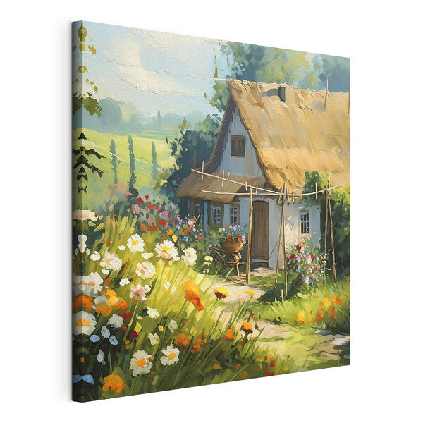 Cuadros Cuadros Encantadora casita de campo rodeada de flores de vivos colores (SKU: s38491)