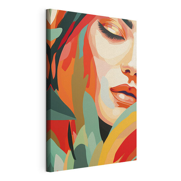 Rostro de una mujer con hojas de colores Cuadros Rostro de una mujer con hojas de colores