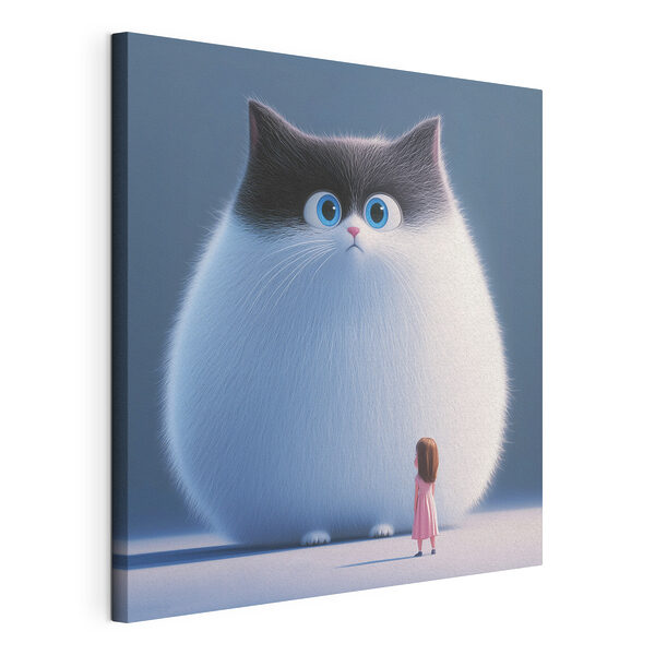 Dibujo de un gato mirando a una niña pequeña Cuadros Dibujo de un gato mirando a una niña pequeña