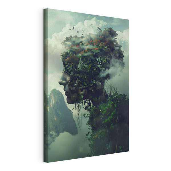 Cuadros Rostro de una persona con plantas y nubes