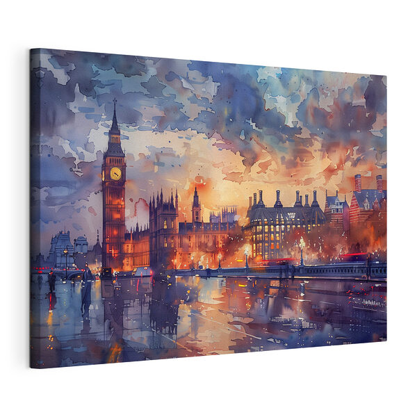 Cuadros Cuadros El Big Ben al atardecer, escena pintada en acuarela (SKU: s38473)