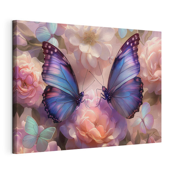 Las mariposas revolotean entre las flores de colores pastel Cuadros Las mariposas revolotean entre las flores de colores pastel