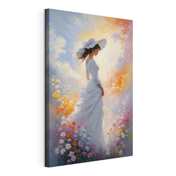 Mujer con vestido blanco entre flores Cuadros Mujer con vestido blanco entre flores