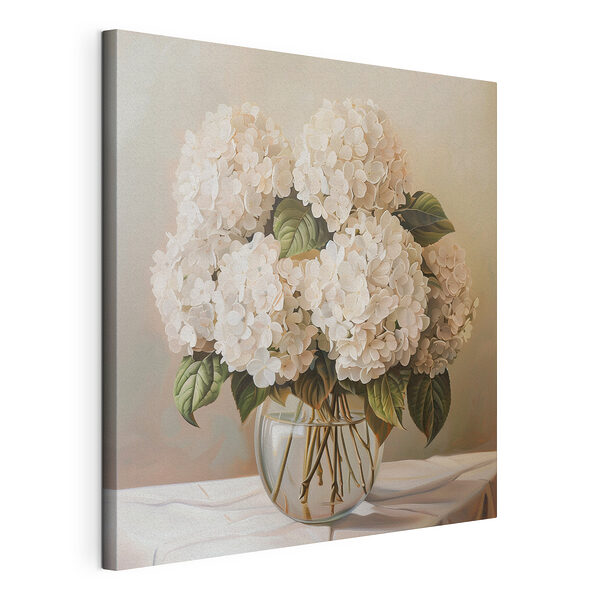 Cuadro que representa un ramo de flores blancas en un jarrón de cristal Cuadros Cuadro que representa un ramo de flores blancas en un jarrón de cristal