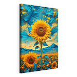Cuadros Girasol con hojas azules y amarillas