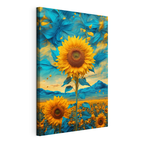 Girasol con hojas azules y amarillas Cuadros Girasol con hojas azules y amarillas