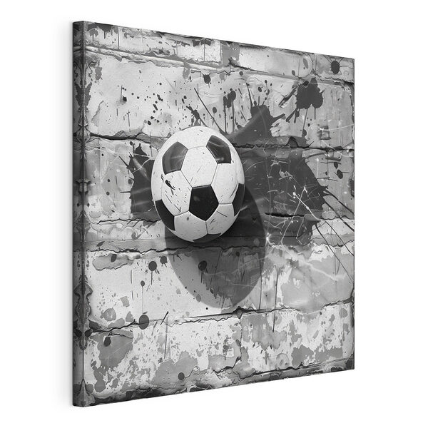 Balón de fútbol contra una pared de ladrillos Cuadros Balón de fútbol contra una pared de ladrillos