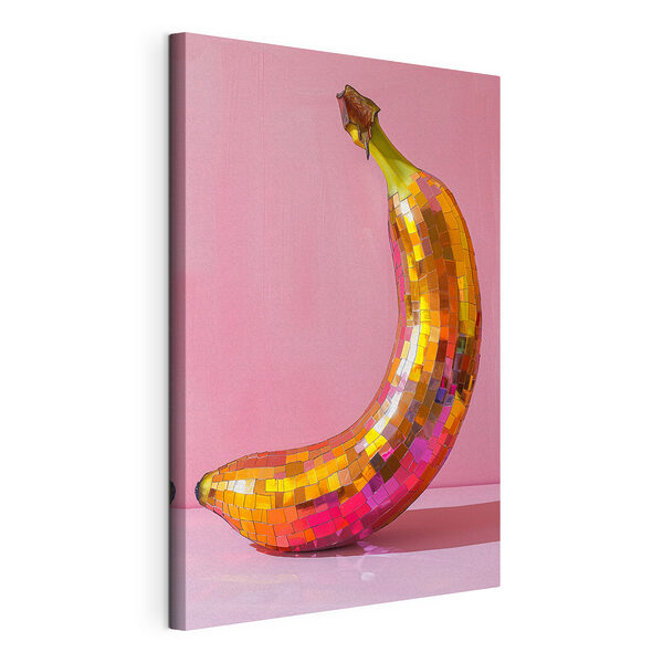 Un plátano de colores brillantes sobre un fondo rosa Cuadros Un plátano de colores brillantes sobre un fondo rosa