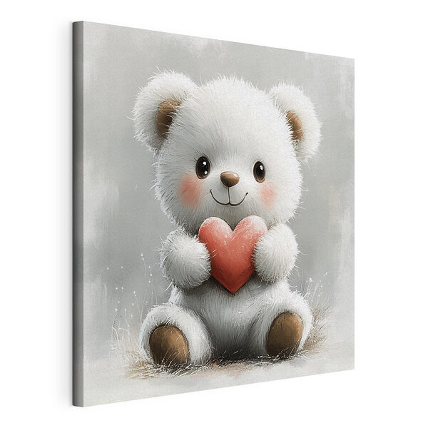 Cuadros Osito de peluche blanco que sostiene un corazón