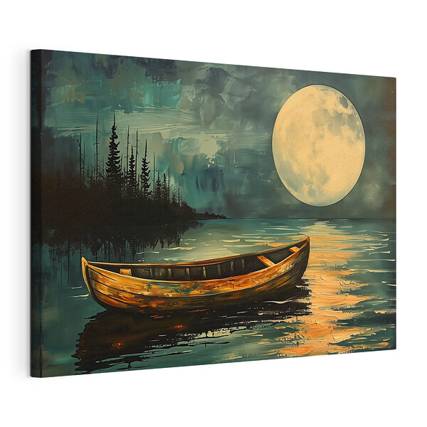 Un barco en el agua con la luna llena al fondo Cuadros Un barco en el agua con la luna llena al fondo
