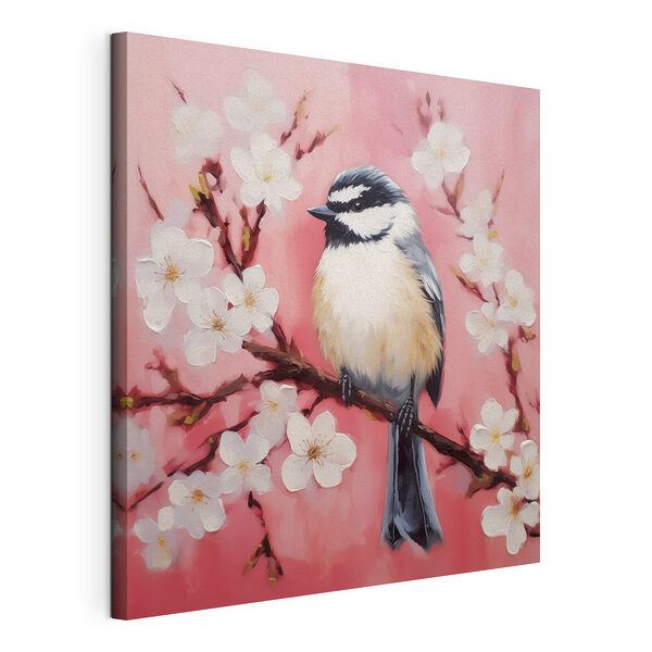 Cuadros Pájaro en una rama con flores blancas