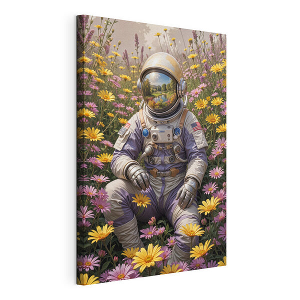 Cuadros Un astronauta sentado en un campo de flores