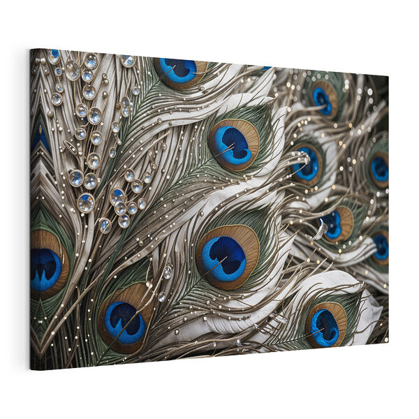 Cuadros Plumas de pavo real adornadas con gotas de rocío