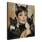 Cuadros Mujer con gatos colgados del cuello
