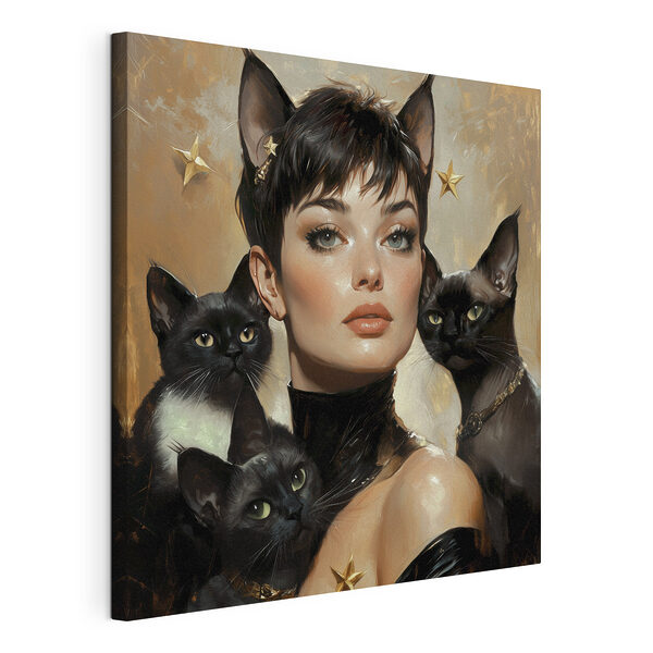 Mujer con gatos colgados del cuello Cuadros Mujer con gatos colgados del cuello