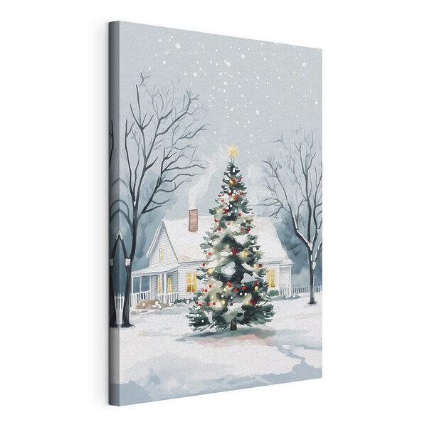 Cuadros Árbol de Navidad delante de una casa