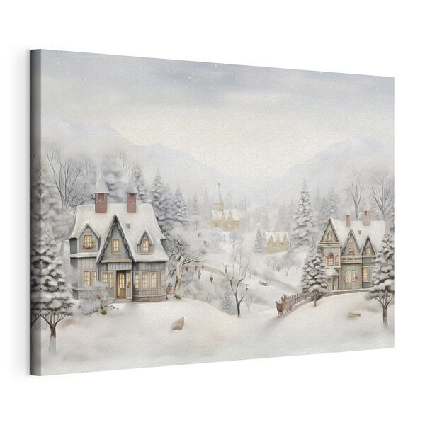 Paisaje nevado con casas y árboles Cuadros Paisaje nevado con casas y árboles