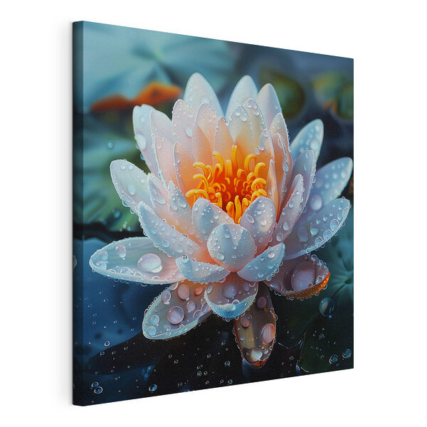 Cuadros Flor blanca con gotas de agua