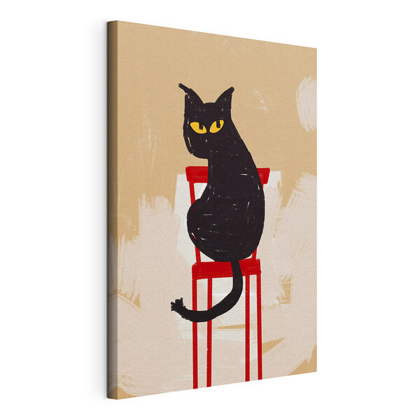 Cuadros Gato negro sentado en una silla roja