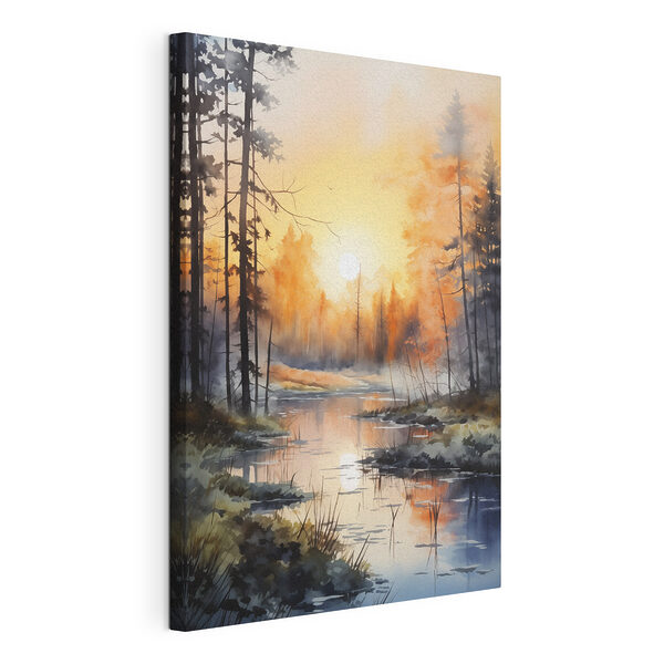 Pintura en acuarela de un río con árboles y plantas Cuadros Pintura en acuarela de un río con árboles y plantas