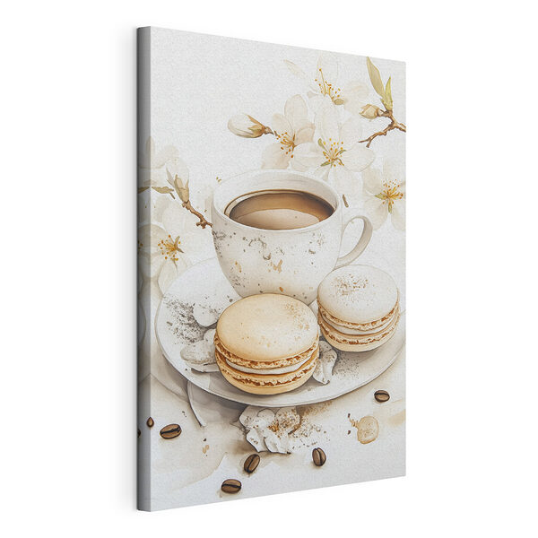 Cuadros Una taza de café y unas galletas en un plato