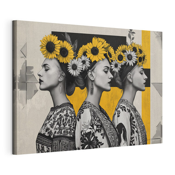 Cuadros Grupo de mujeres con girasoles en el pelo