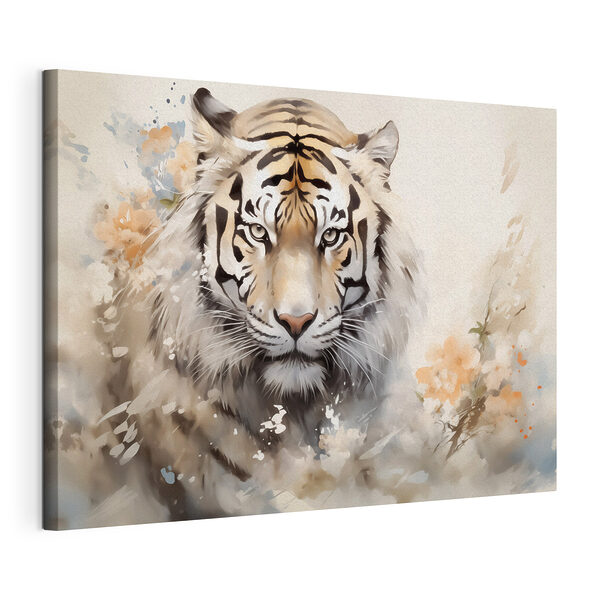 Tigre con flores al fondo Cuadros Tigre con flores al fondo