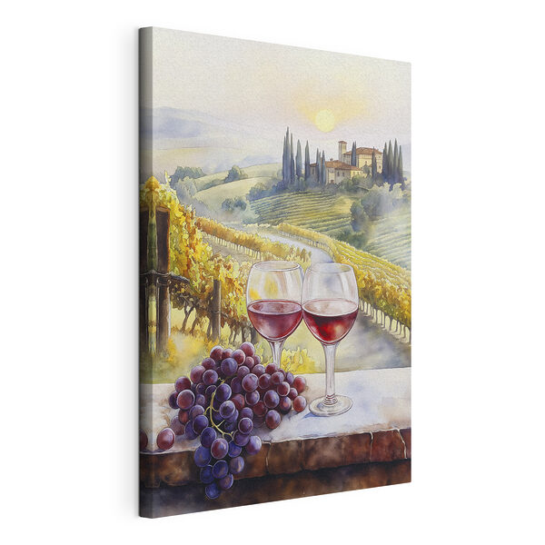 Pintura en acuarela de copas de vino y uvas Cuadros Pintura en acuarela de copas de vino y uvas