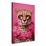 Cuadros Un leopardo con gafas y un collar de flores