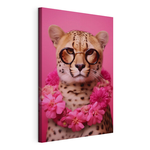 Cuadros Un leopardo con gafas y un collar de flores (SKU: s42477) Cuadros Cuadros Un leopardo con gafas y un collar de flores (SKU: s42477)