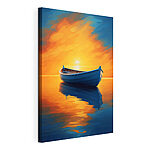 Cuadros Barco en el agua con la puesta de sol al fondo