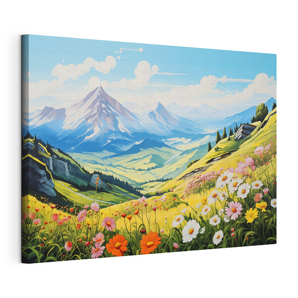 Paisaje con montañas y flores Cuadros Paisaje con montañas y flores