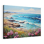 Cuadros Cuadro de una playa con flores y olas
