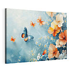 Cuadros Mariposas y flores sobre un fondo azul