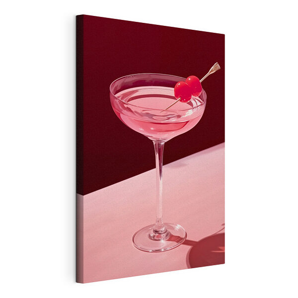 Vaso con un líquido rosa y dos cerezas encima Cuadros Vaso con un líquido rosa y dos cerezas encima