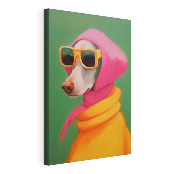Perro con una bufanda rosa y gafas de sol Cuadros Perro con una bufanda rosa y gafas de sol