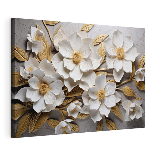 Conjunto de flores blancas y hojas Cuadros Conjunto de flores blancas y hojas