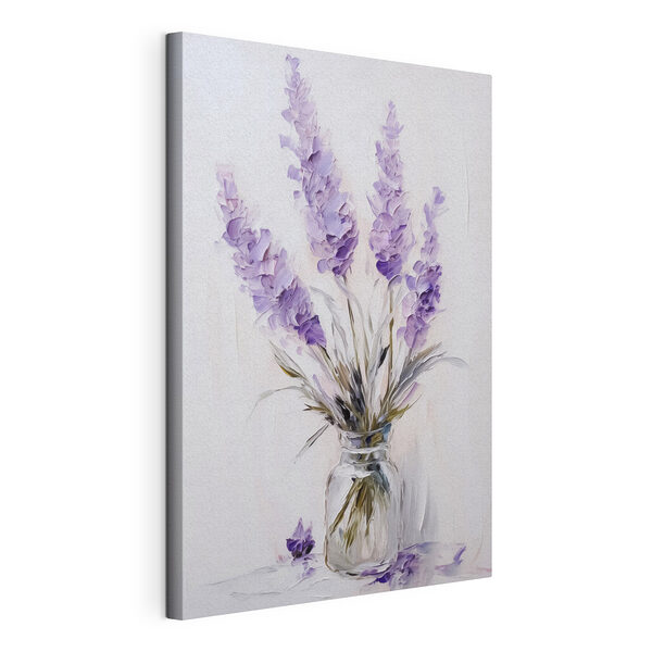 Cuadros Cuadro de flores moradas en un jarrón de cristal