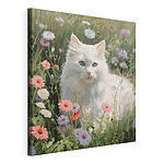 Cuadros Gato blanco en un campo de flores