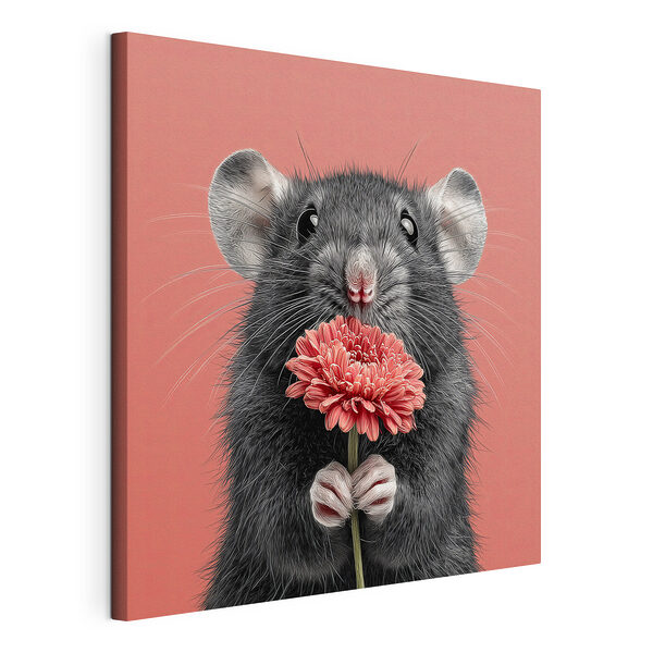 Ratón con una flor en la mano Cuadros Ratón con una flor en la mano