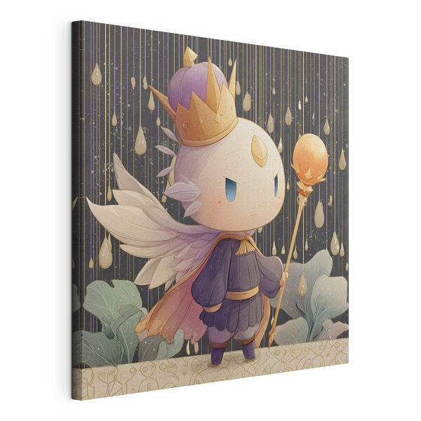 Dibujo de un angelito con alas y una corona que sostiene un bastón Cuadros Dibujo de un angelito con alas y una corona que sostiene un bastón
