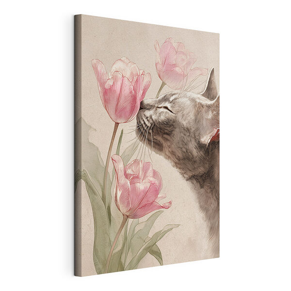 Un gato oliendo flores Cuadros Un gato oliendo flores