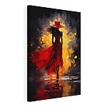 Cuadros Cuadro de una mujer con un vestido rojo y un sombrero
